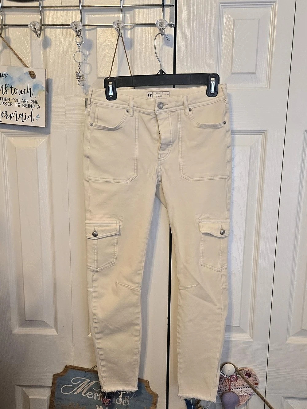 Free People We The Free Straight Cargo Jeans Cream Waist 27